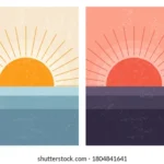 sunset-sunrise-sea-abstract-midcentury-260nw-1804841641